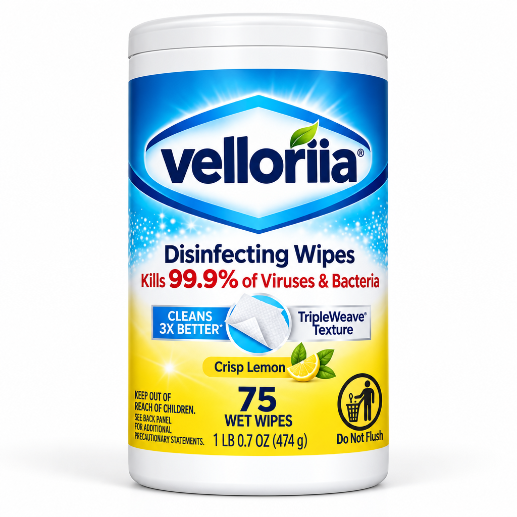 🧼 Velloriia® DISINFECTING WIPES — ONE QUICK WIPE FOR EVERYDAY MESSES, GREASE, GRIME & THE SURFACES YOUR FAMILY TOUCHES MOST
