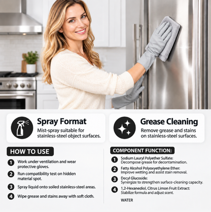 ✨ VELLORIIA® STAINLESS STEEL CLEANER &amp; POLISH SPRAY — WIPE AWAY GREASY FINGERPRINTS, WATER SPOTS &amp; EVERYDAY GRIME FOR A CLEANER, SLEEKER, POLISHED-LOOKING FINISH