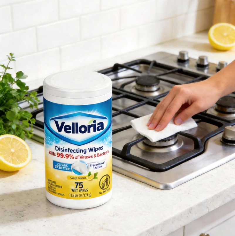 🧼 Velloriia® DISINFECTING WIPES — ONE QUICK WIPE FOR EVERYDAY MESSES, GREASE, GRIME & THE SURFACES YOUR FAMILY TOUCHES MOST