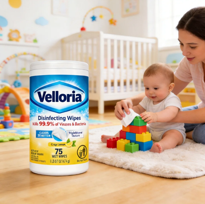 🧼 Velloriia® DISINFECTING WIPES — ONE QUICK WIPE FOR EVERYDAY MESSES, GREASE, GRIME & THE SURFACES YOUR FAMILY TOUCHES MOST