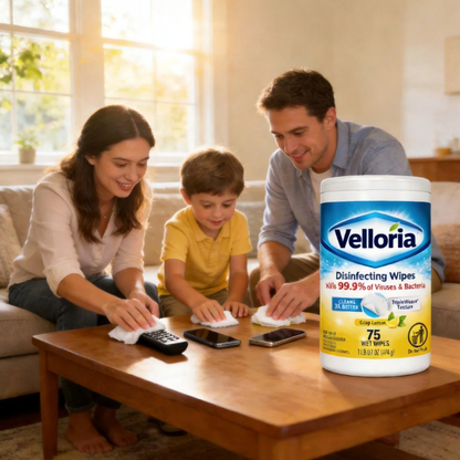 🧼 Velloriia® DISINFECTING WIPES — ONE QUICK WIPE FOR EVERYDAY MESSES, GREASE, GRIME & THE SURFACES YOUR FAMILY TOUCHES MOST